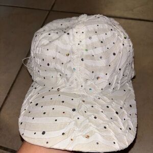 Textured White Cap with Colorful Sequin Dots